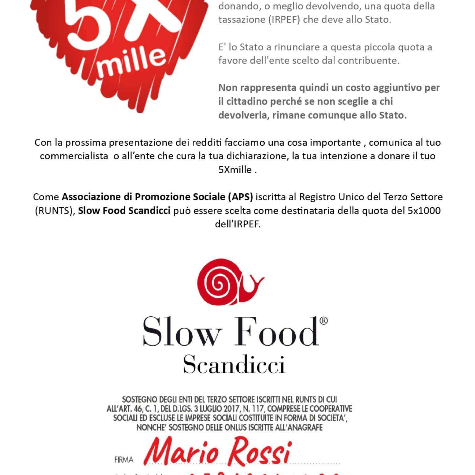 Dona il tuo 5x1000 a Slow Food Scandicci Aps